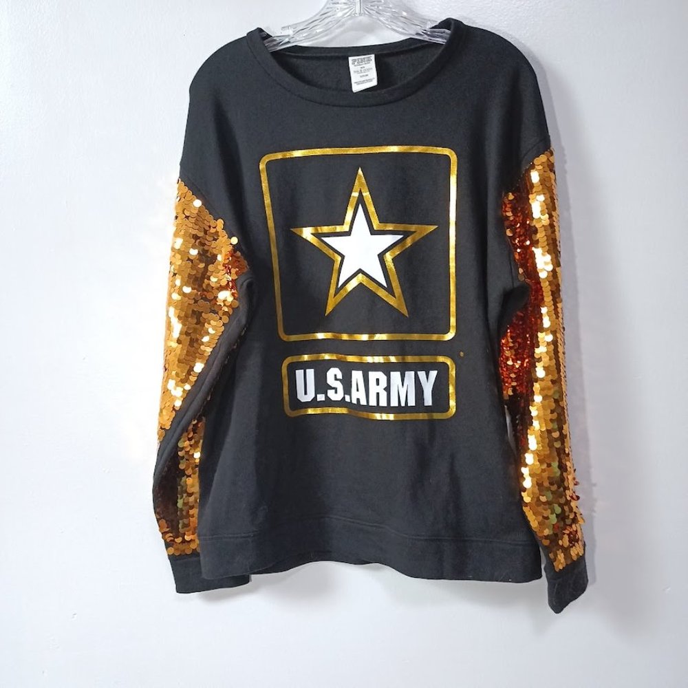 Pink Victoria's Secret with 5th& Ocean Pullover Sweatshirt Us Army Bling Size S